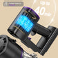 vacuum cleaner with digital display and charging features on a beige background